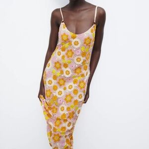 Zara New Crochet Beach Dress Yellow, Purple, and Orange Size Small